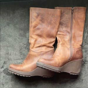 Brown tall wedge boots